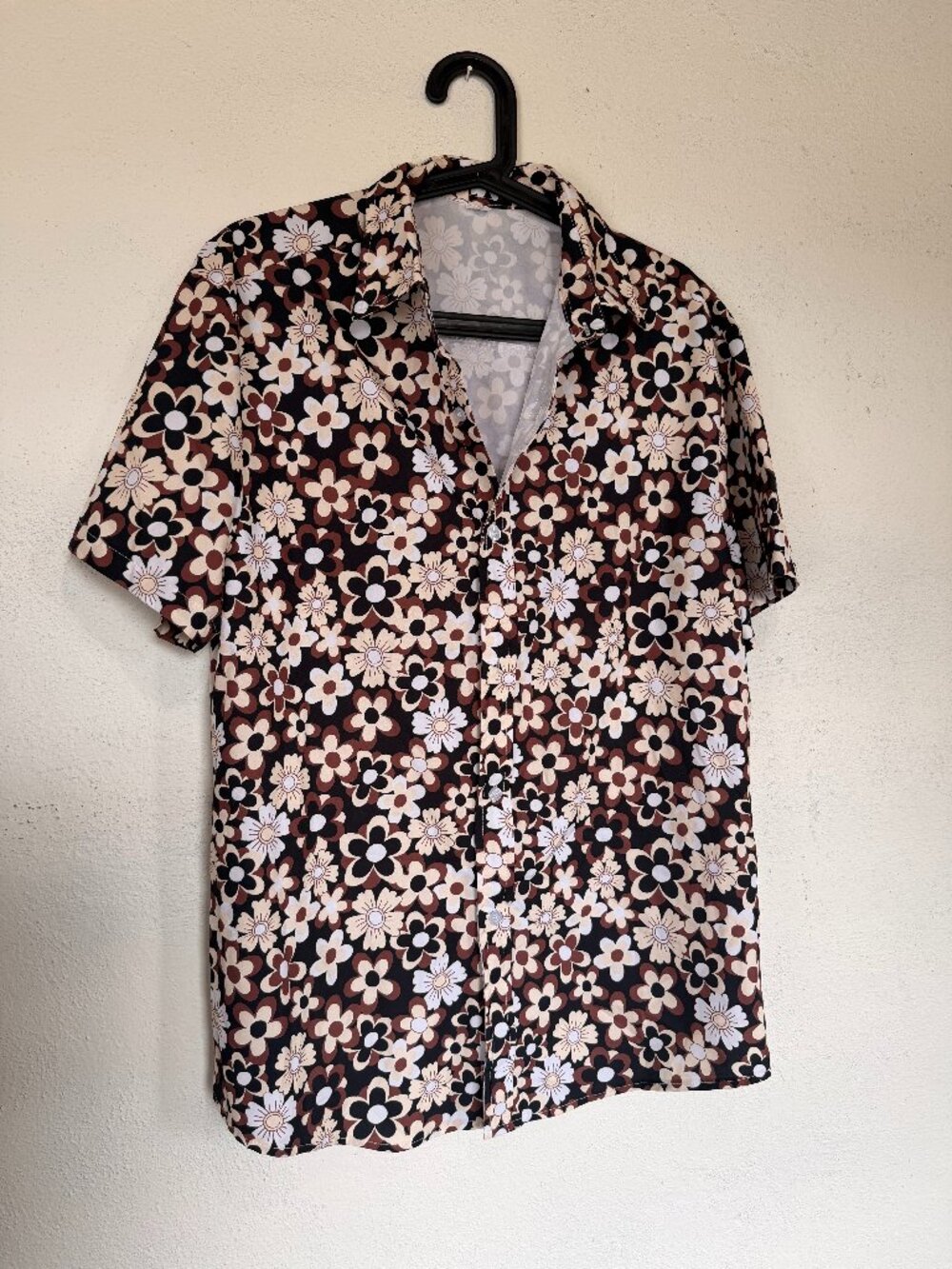 Brown & Black Flower Print Men's Hawaiian Button Down Shirt